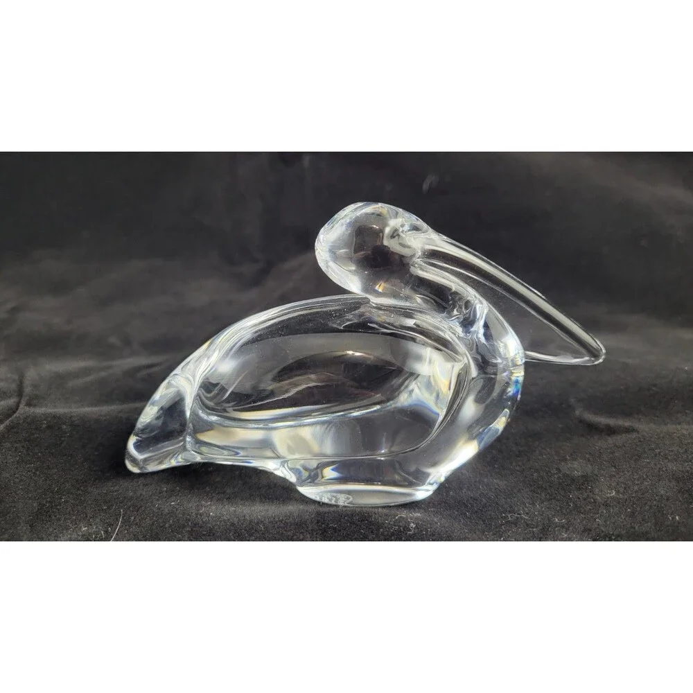 Baccarat Crystal Pelican Figurine Paperweight Signed France Clear Glass Bird 5”